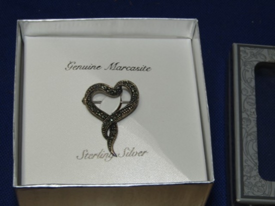 N I B Marcasite And Sterling Silver Ladies Brooch