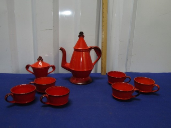 Vtg Metlox Poppytrail Coffee Pot, Sugar Bowl And 6 Cups