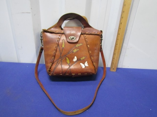 Vtg 1970s Ladies Hand Tooled Leather Purse