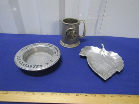 Wilton Pewter Stein And Tray And A Pewter Leaf Plate