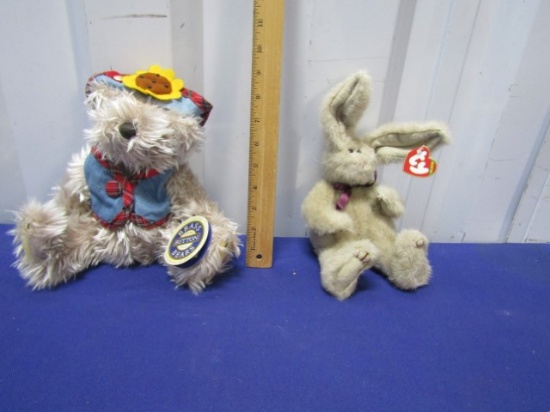 Fully Jointed Brass Button Bear And A Ty Baby Rabbit