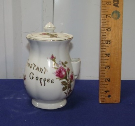 Vtg Porcelain Instant Coffee Jar W/ Spoon Holder By Betson's Japan