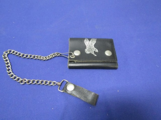 Leather Belt Chained Wallet W/ Silver Eagle