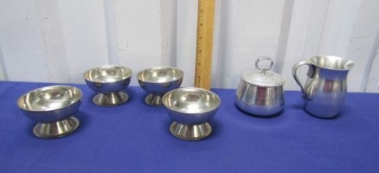 4 Kim Hong Kong Stainless Steel Dessert Cups And Aluminum Sugar Bowl And Creamer