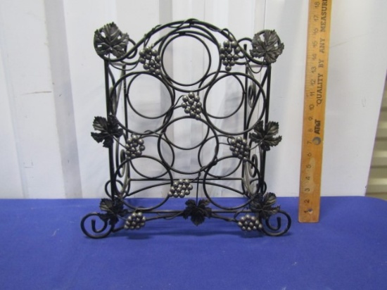 Wrought Iron Wine Rack W/ Grapes And Leaves