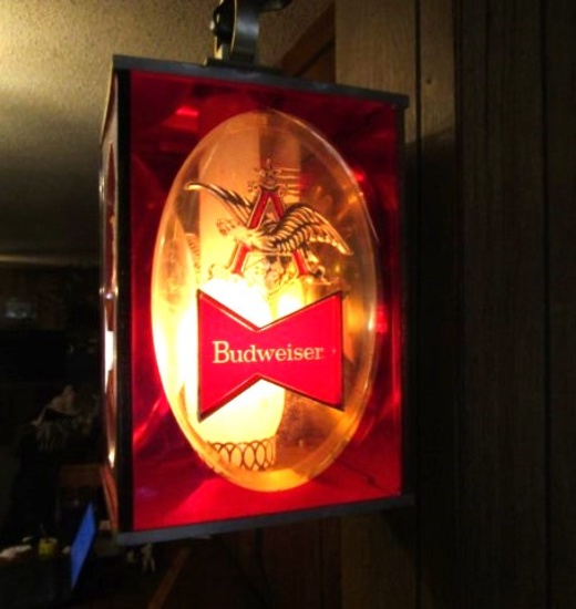 Vtg 1968 Budweiser Hanging 4 Sided Lighted Sign   (NO SHIPPING)