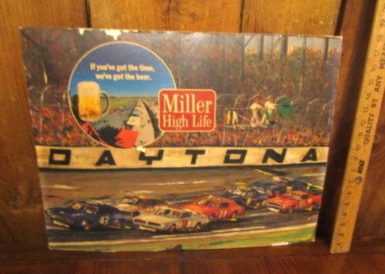 Vtg 1971 Daytona 500 Miller High Life Advertisement Sign   (NO SHIPPING)