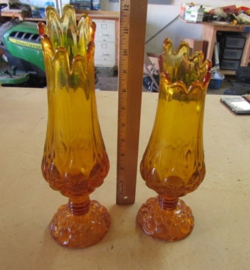 2 Rare Vtg 1966 Kanawha Amber Moon And Stars Vases