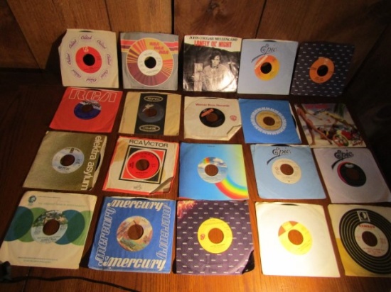 Lot Of Twenty 45 R P M Rock And Pop Vinyl Records W/ Sleeves