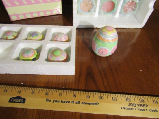 Set Of 6 N I B Ceramic Easter Egg Candles W/ Candles