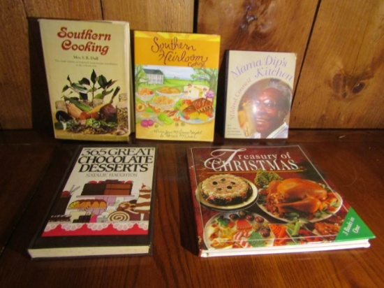 3 Southern Cooking Cookbooks, 1 Chocolate Desserts And 1 Christmas Cookbooks