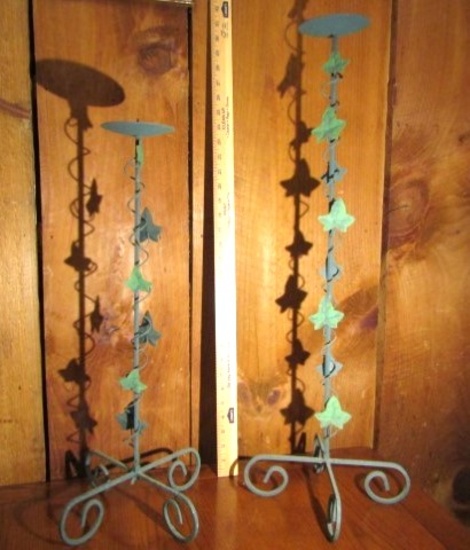 2 Tall Wrought Pillar Candle Holders