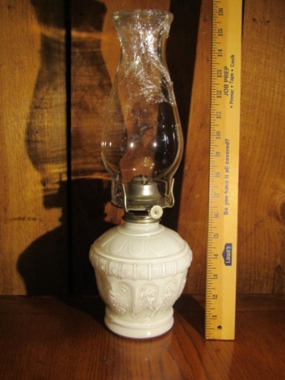 Vtg Anchor Hocking Clear Glass Over Milk Glass Oil Lamp
