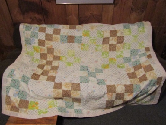 Vtg Double Sided Hand Made Patchwork Quilt