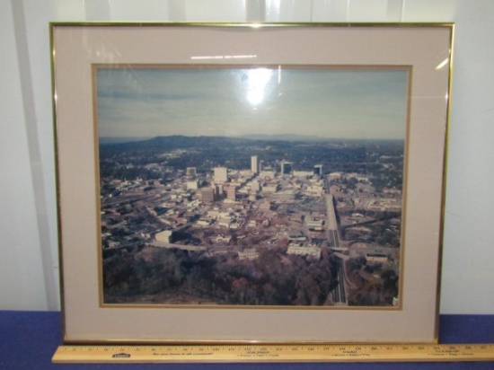 Aerial Photograph Of Downtown Greenville, S. C. W/ Paris Mountain In Background