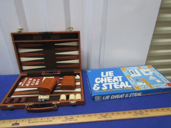 2 Board Games: Backgammon In Leather Case And Lie, Cheat And Steal