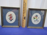 2 Hand Made Needlepoint Framed Pictures: Skier And Golfer