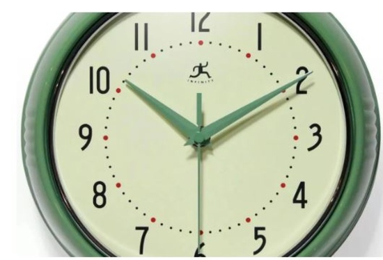 New - 9.5" Retro Metal Wall Clock Green Retail $32