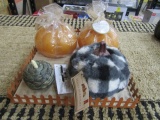 2 New L E D Pumpkin Candles, A Woven Pumpkin And A Plaid Plush Pumpkin