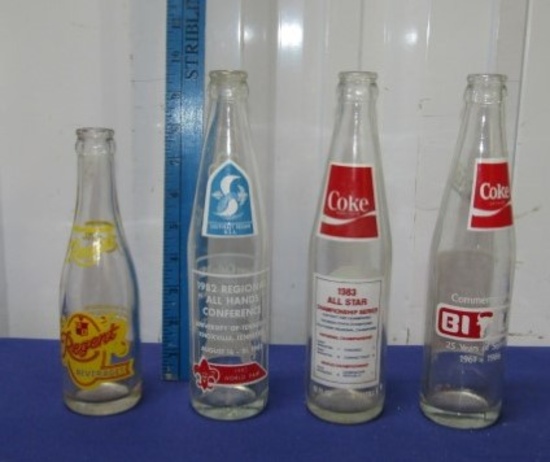 Vtg Regent Beverages 7 Ounce Bottle And 3 Coca Cola Commemorative Bottles