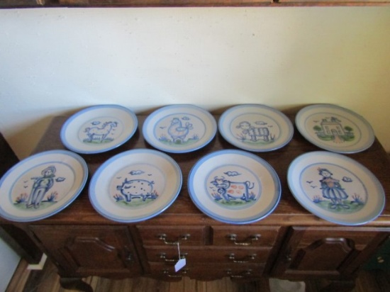 Set Of 8 Vtg M. A. Hadley Farm Scene Dinner Plates