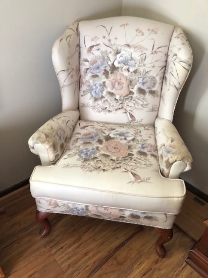 Vtg Fabric Wing Back Chair (LOCAL PICK UP ONLY)