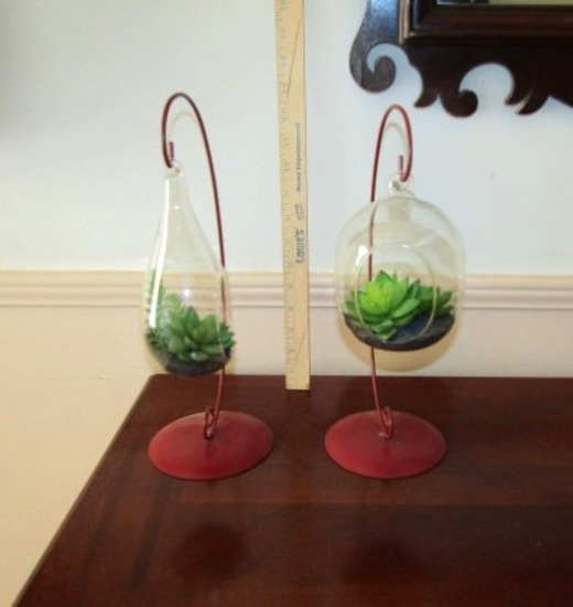 2 Glass Terrariums W/ Stands