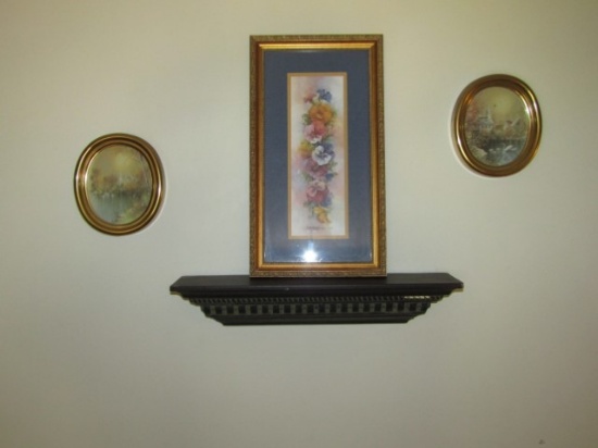 Wood Wall Shelf And 3 Prints