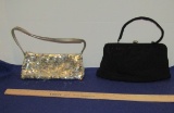 Vtg Silver Sequinned Evening Purse And A Black Cloth Evening Purse