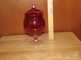 Vtg Cranberry Red Cystal Pedestal Candy Bowl