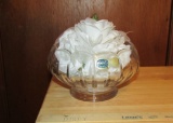 Vtg Hand Cut Bohemian Crystal Centerpiece Bowl W/ Faux Flower Made In Czech Republic