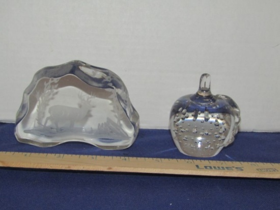 2 Glass Art Paperweights