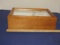 Vtg Solid Maple Wood Jewelry Box W/ Etched Mirror Top