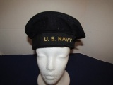 Vtg U. S. Navy Blue Ww2 Era Wool Sailor Beret Hat