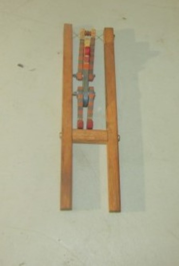 Vtg Wood Clown Swinging Toy