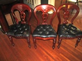 3 Beautiful Solid Mahogany Dining Room Chairs W/ Leather Seats  NO SHIPPING