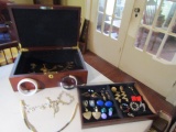 Nice Lot Of Costume Jewelry In A Cherry Wood Jewelry Box  NO SHIPPING