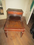 Vtg 2 Tier Mahogany End Table W/ Leather Inlay  NO SHIPPING