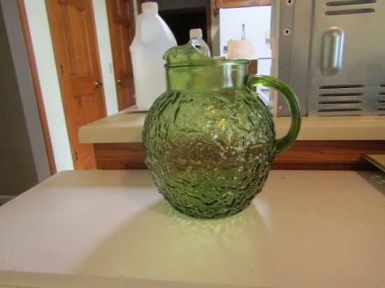 Vtg Green Glass Pitcher