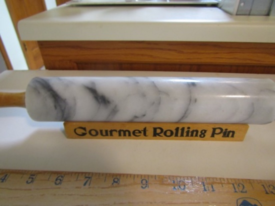 Gourmet Rolling Pin W/ 10" Marble Roller And Wood Stand