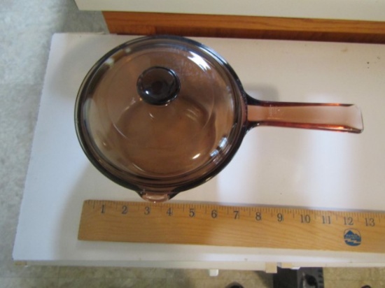 Pyrex Amber Glass Vision Ware 1 Liter Pot W/ Lid