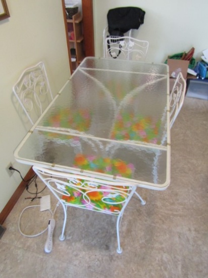 Metal Framed Glass Top Table And 4 Matching Chairs (LOCAL PICK UP ONLY)