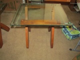 Modern Glass Top W/ Wood Base End Table (LOCAL PICK UP ONLY)