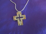 Vtg Sterling Silver Cross Pendant And Necklace