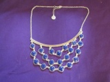 Liz Claiborne Silver Tone W/ Blue Stones Bib Necklace