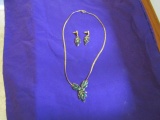 Trifari Gold Tone W/ Emerald Green Stones Matching Nercklace And Earrings