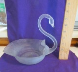 Vtg Blown Frosted Glass Swan Bowl