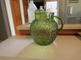Vtg Green Glass Pitcher