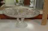Vtg And Beautiful Crystal Pedestal Cake Plate W/ Embossed Swans