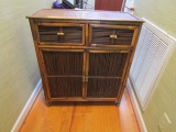 Nice Rattan And Bamboo Wood Console Table W/ 2 Drawers And Double Door Cabinet (LOCAL PICK UP ONLY)
